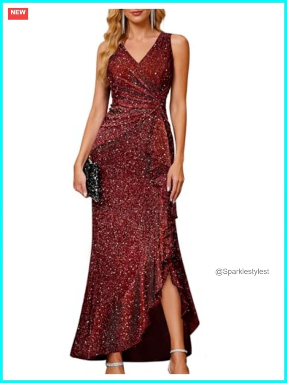 Sequin Formal Long Ruffle Dress Party Wedding Cocktail Gown